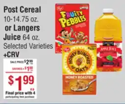 Smart & Final Post Cereal or Langers Juice offer