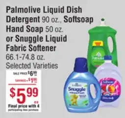 Smart & Final Palmolive Liquid Dish Detergent, Softsoap Hand Soap or Snuggle Liquid Fabric Softener offer