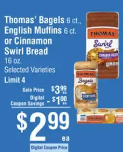Smart & Final Thomas' Bagels, English Muffins or Cinnamon Swirl Bread offer