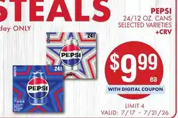 Smart & Final PEPSI 24/12 OZ. CANS SELECTED VARIETIES +CRV offer