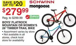 Dunham's Sports BOYS' FLATROCK MOUNTAIN OR WOMEN'S 26 TIMBER TRAIL BIKE offer