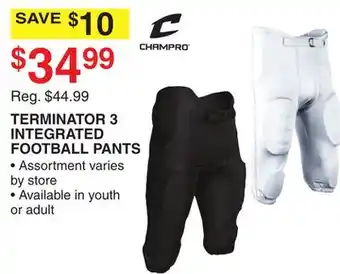 Dunham's Sports CHAMPRO TERMINATOR 3 INTEGRATED FOOTBALL PANTS offer
