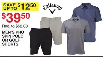Dunham's Sports CALLAWAY MEN'S PRO SPIN POLO OR GOLF SHORTS offer