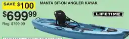 Dunham's Sports LIFETIME MANTA SIT-ON ANGLER KAYAK offer