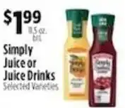 Pioneer Supermarkets Simply Juice or Juice Drinks offer