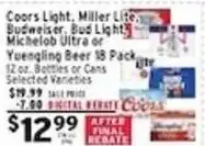 Met Foodmarkets Coors Light, Miller Lite Budweiser, Bud Light Michelob Ultra or Yuengling Beer offer