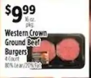 Pioneer Supermarkets Western Crown Ground Beef Burgers offer