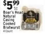 Met Foodmarkets Boar's Head Natural Casing Cooked Bratwurst offer