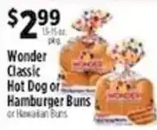 Pioneer Supermarkets Wonder Classic Hot Dog of Hamburger Buns or Hawaian Buns offer
