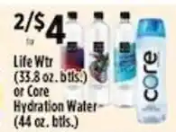 Pioneer Supermarkets Life Wtr (33.8 oz. btls.) or Core Hydration Water (44 oz. btls.) offer