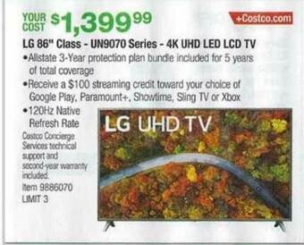 Costco Lg 86 offer