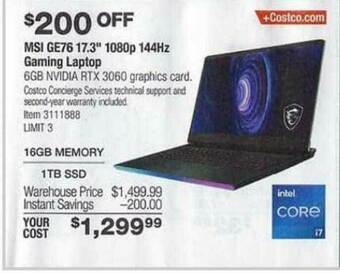 Costco Msi Ge76 17.3 offer