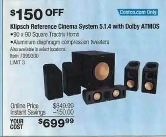Costco Klipsch Reference Cinema System 5.1.4 With Dolby Atmos offer