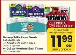 Safeway Brawny 3-Ply Paper Towels or Angel Soft Bath Tissue or Quilted Northern Bath Tissue offer