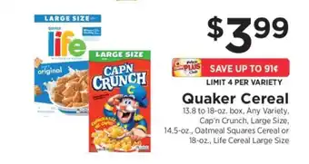 ShopRite Quaker Cereal offer