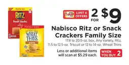 ShopRite Nabisco Ritz or Snack Crackers Family Size offer