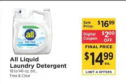ShopRite all Liquid Laundry Detergent offer
