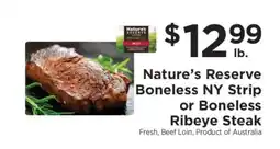 ShopRite Nature’s Reserve Boneless NY Strip or Boneless Ribeye Steak offer