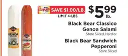 ShopRite Black Bear Classico Genoa Salami or Black Bear Sandwich Pepperoni offer