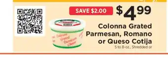 ShopRite Colonna Grated Parmesan, Romano or Queso Cotija offer