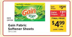 ShopRite Gain Fabric Softener Sheets offer
