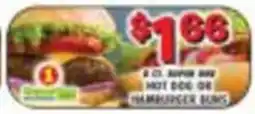 Miners County Market 8 oz. super bar hot dog or hamburger buns offer