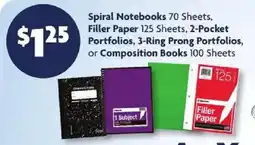 Family Dollar Spiral Notebooks, Filler Paper, Portfolios, or Composition Books offer