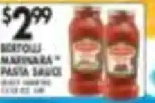 Pioneer Supermarkets Bertolli marinara pasta sauce offer