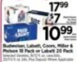 Tops Budweiser, Labatt, Coors, Miller & Pilsner 18 Pack or Label 20 Pack offer