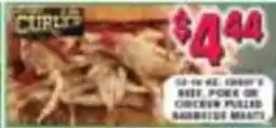 Miners County Market Curl's beef, pork or chicken pulled barbecue meats offer
