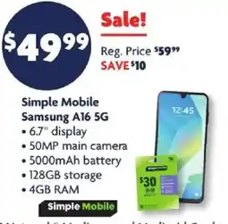 Family Dollar Simple Mobile Samsung A16 5G offer