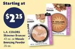 Family Dollar L.A. Colors Shimmer Bronzer or Mosaic Bronzing Powder offer