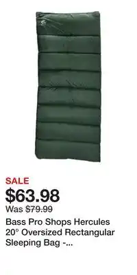 Cabela's Bass Pro Shops Hercules 20° Oversized Rectangular Sleeping Bag - Hunter Green offer