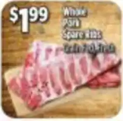 Pioneer Supermarkets Whole Pork Spare Ribs offer