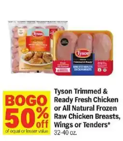 Meijer Tyson Trimmed & Ready Fresh Chicken or All Natural Frozen Raw Chicken Breasts, Wings or Tenders offer