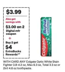 CVS Colgate Optic White Stain Fighter toothpaste offer