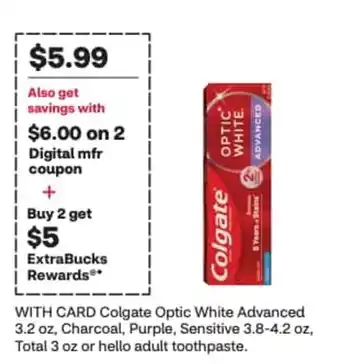 CVS Colgate Optic White Advanced toothpaste offer