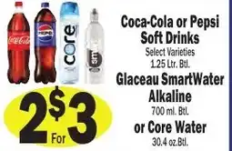Sellers Bros Coca-Cola or Pepsi Soft Drinks, Glaceau SmartWater Alkaline or Core Water offer