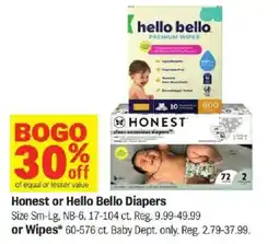 Meijer Honest or Hello Bello Diapers or Wipes offer