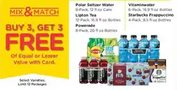 Kroger Polar Seltzer Water, Lipton Tea, Powerade, Vitaminwater, Starbucks Frappuccino offer