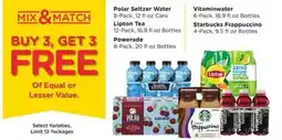 Kroger Polar Seltzer Water, Lipton Tea, Powerade, Vitaminwater, Starbucks Frappuccino offer