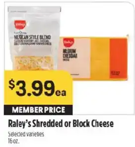 Raley's Raley's Shredded or Block Cheese offer