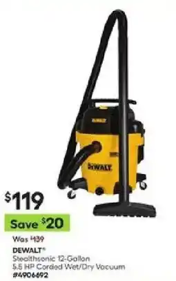 Lowe's DeWalt stealthsonic 12-gallon 5.5 hp corded wet/dry vacuum offer