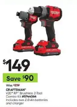 Lowe's Craftsman V20 RP Brushless 2-Tool Combo Kit offer