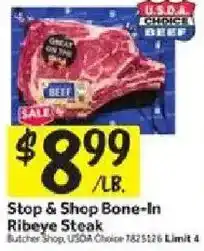 Stop&Shop Stop & Shop Bone-In Ribeye Steak offer