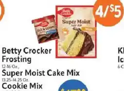 Homeland Market Betty Crocker Frosting, Super Moist Cake Mix, Cookie Mix offer