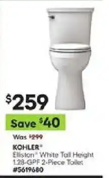 Lowe's Kohler elliston white tall height 1.28-gpf 2-piece toilet offer