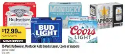 Raley's 12-Pack Budweiser, Montucky Cold Snacks Lager, Coors or Sapporo offer