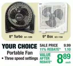 Menards Your choice portable fan offer