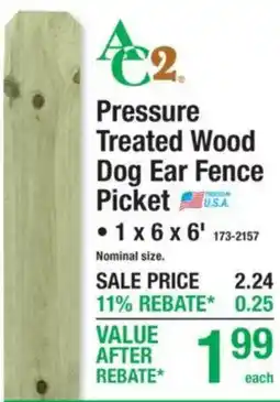Menards Ac2 pressure treated wood dog ear fence picket offer